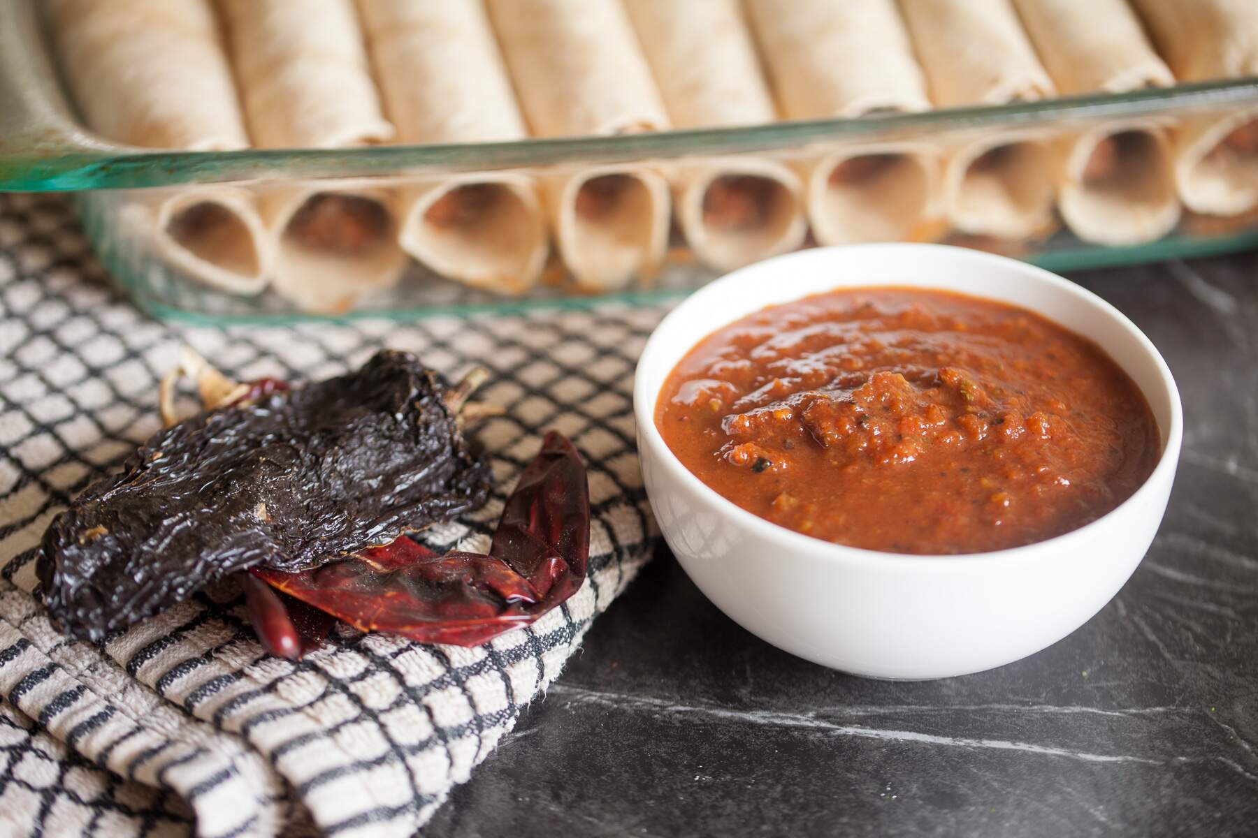 red enchilada sauce from scratch horizontal with dried chiles