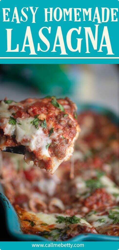 This easy homemade lasagna is so simple, but so so flavorful!! The sauce is made from scratch, but takes just minutes to throw together. Noodles are put straight into the dish without boiling for a truly fuss-free homemade lasagna recipe.