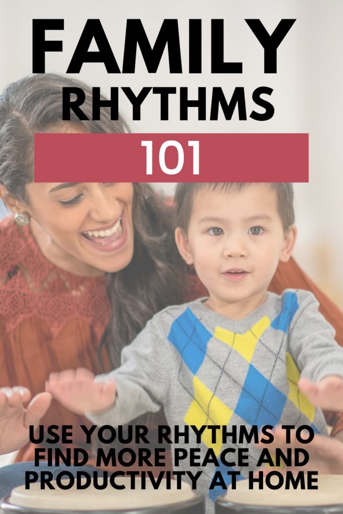 mom and son playing drums with text overlay family rhythms 101
